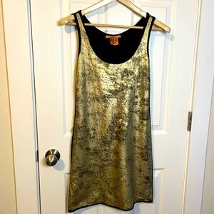 Tory Burch metallic gold and black tank top sheath dress sz XS